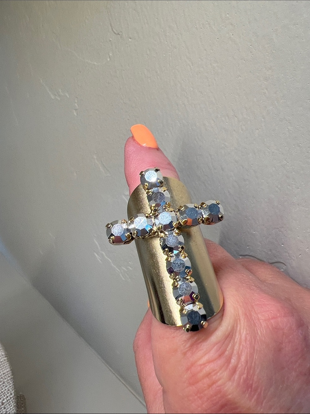 Crystal Cross Statement Ring in Gold